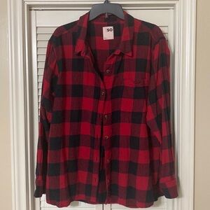 Red and Black Plaid Button-Up Shirt